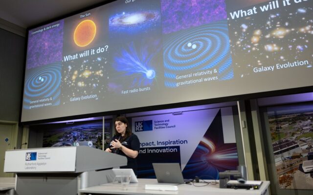 Person giving lecture on space