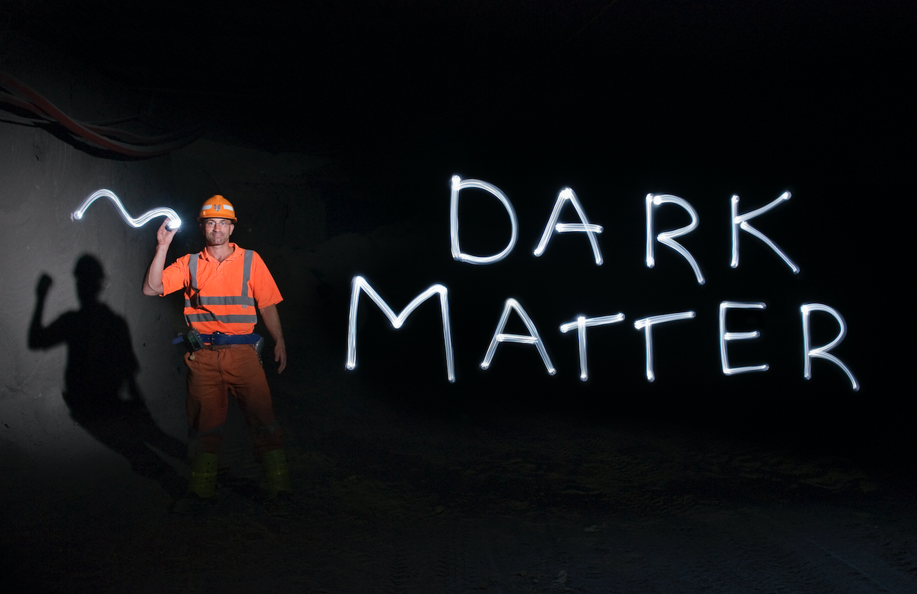 Boulby mine staff with Dark Matter banner