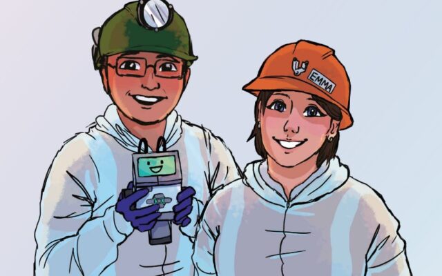 Drawing of two scientists with mars robot