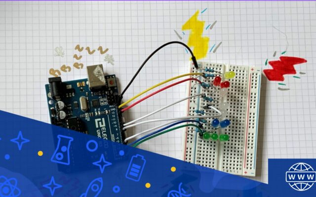 Arduino with wires to board with LED lights