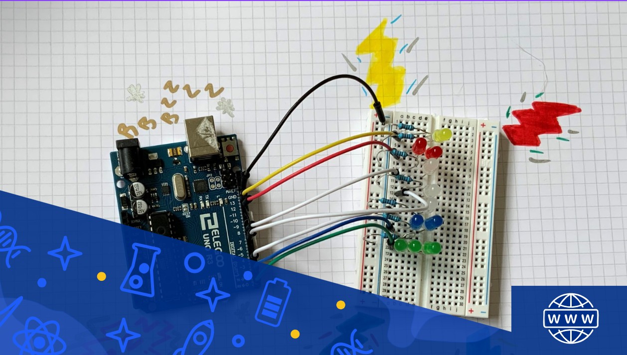 Arduino with wires to board with LED lights