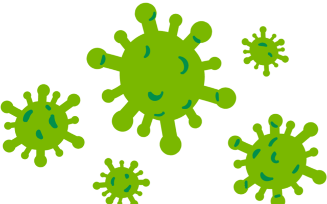 green objects shaped like viruses