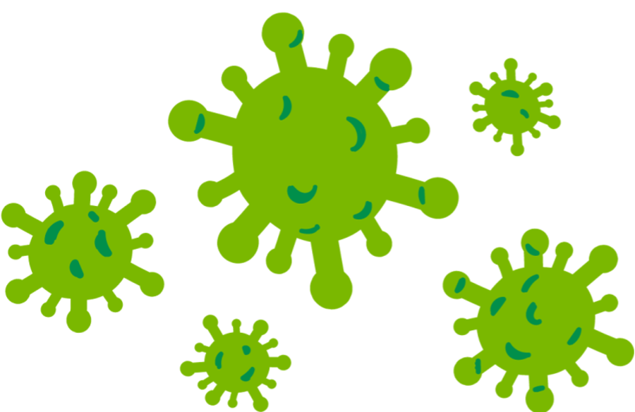 green objects shaped like viruses