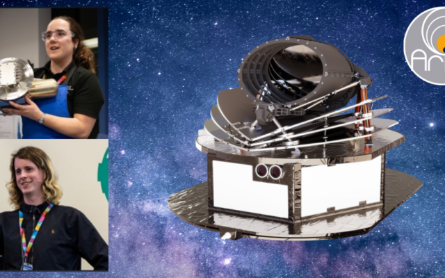 Ryan and Laura on a galaxy background with Ariel and the Ariel logo