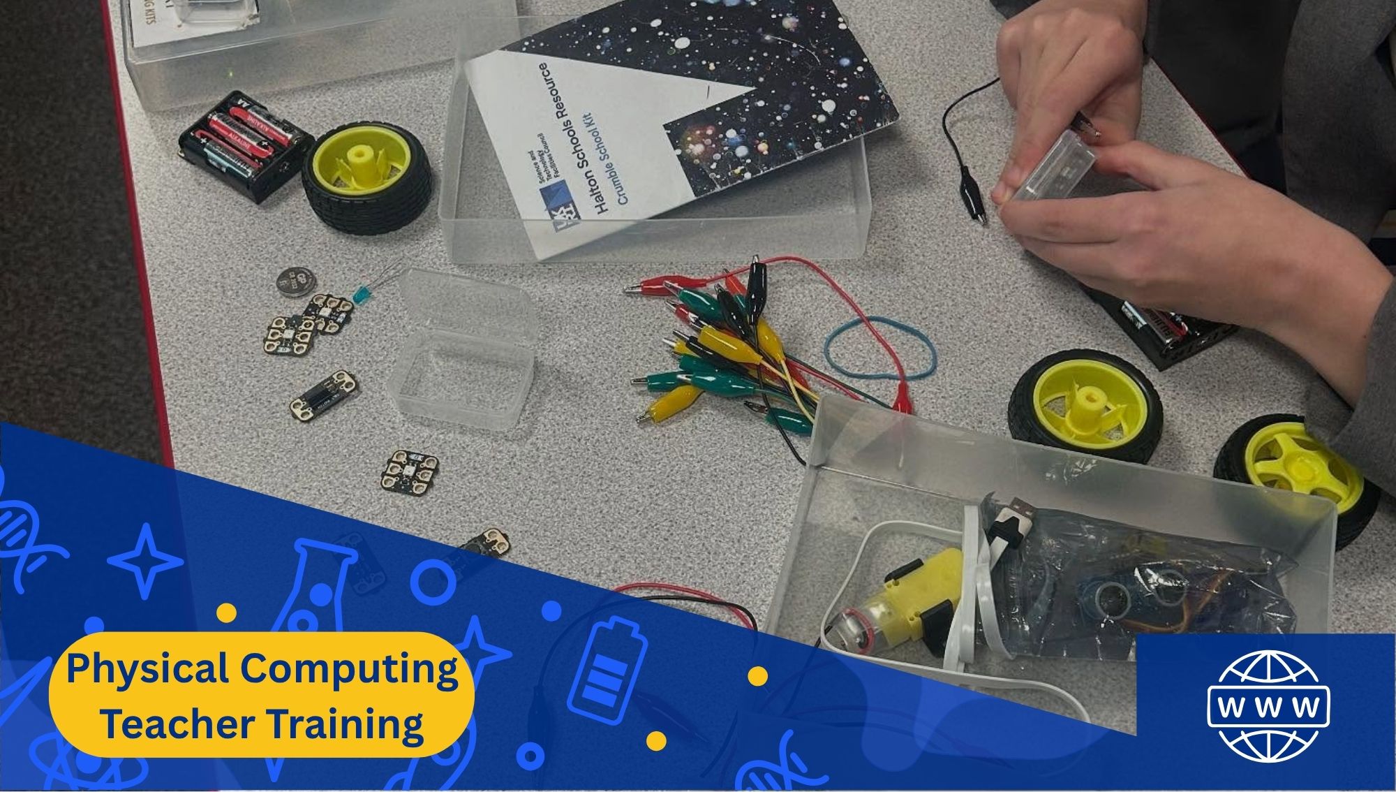 Physical computing teacher training event poster with text